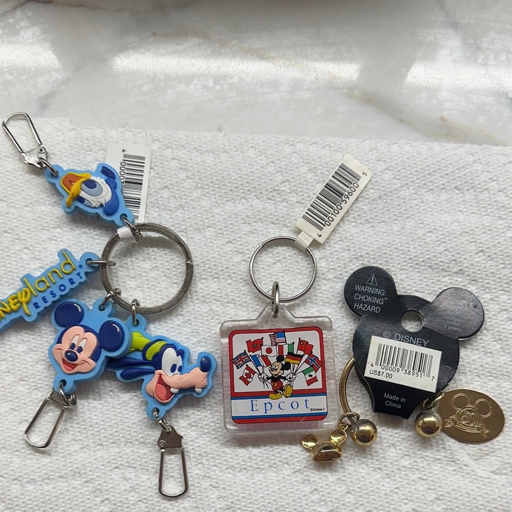 Vintage Disney Parks Milestone & Character Keychain Bundle – 3 Piece Set